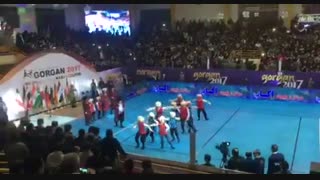 اجرای گروه موسیقی و رقص محلی نوای صحرای گلستان شهرستان گنبدکاووس  در مراسم افتتاحیه مسابقات آسیایی کبدی