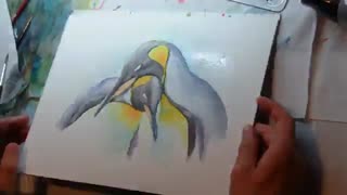 نقاشی آبرنگ پنگوئن